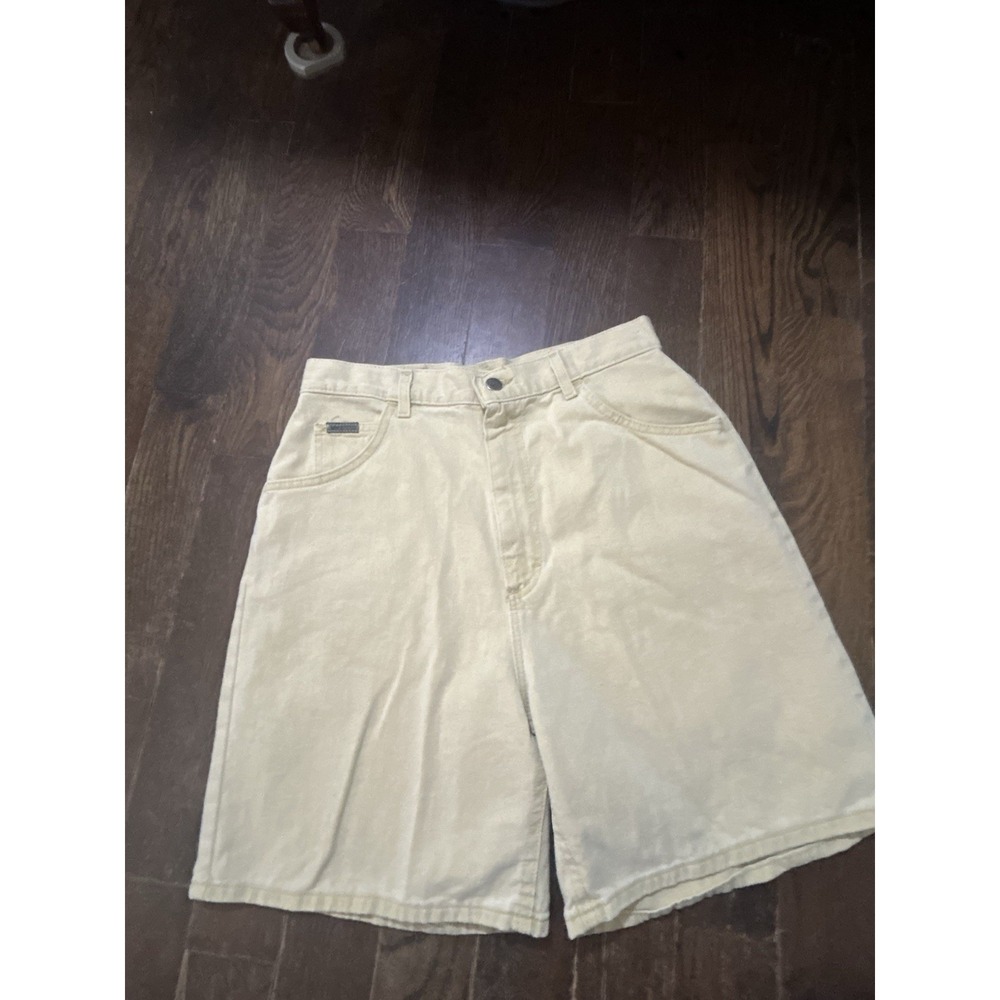 Vintage Lee Riveted Jean Shorts 14L Yellow High Rise Taper Mom Made in USA